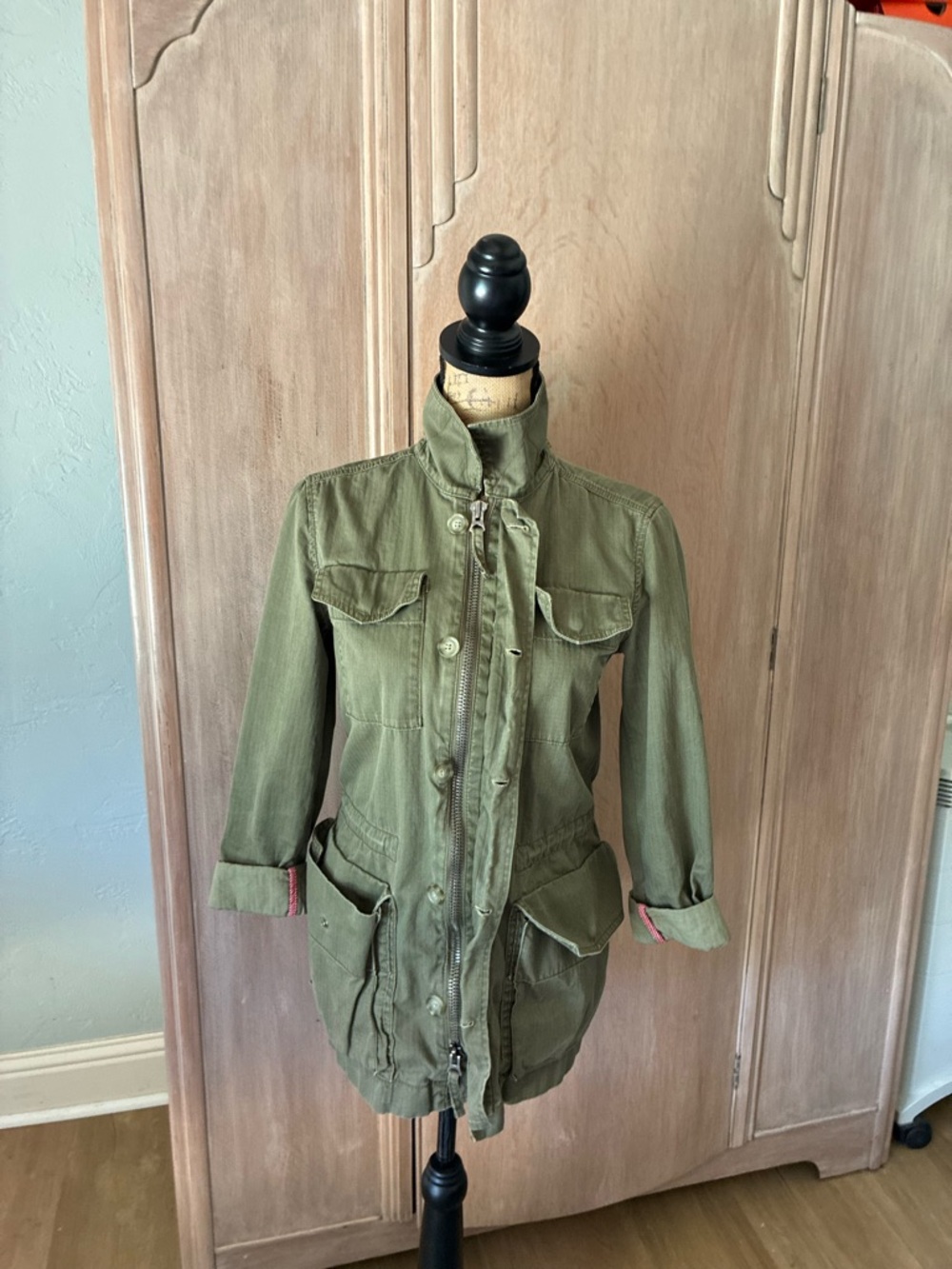 Womens J.Crew Factory Canvas Moto Military Style Jacket Army Green Utility XS